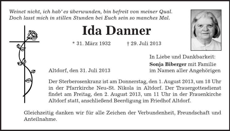 Traueranzeige Ida Danner