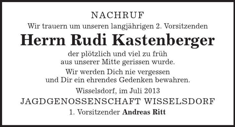 Traueranzeige Rudi Kastenberger