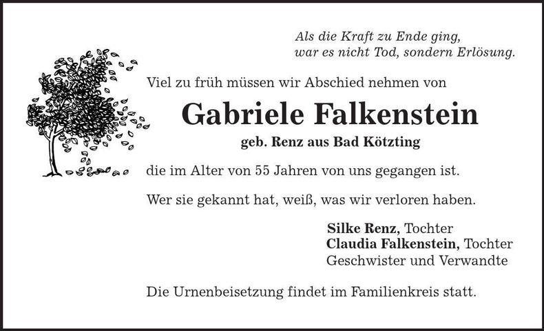 Traueranzeige Gabriele Falkenstein