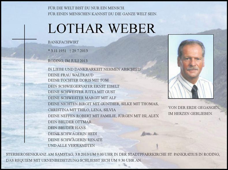 Traueranzeige Lothar Weber