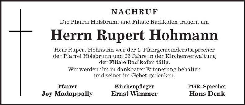 Traueranzeige Rupert Hohmann