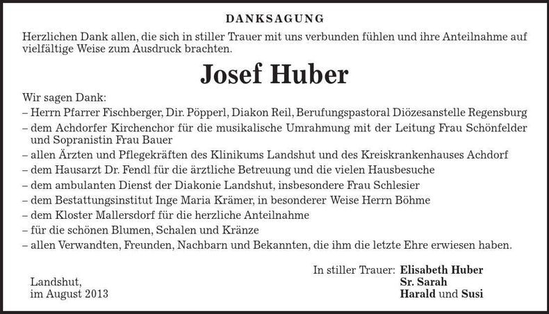 Traueranzeige Josef Huber
