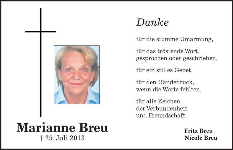 Traueranzeige Marianne Breu