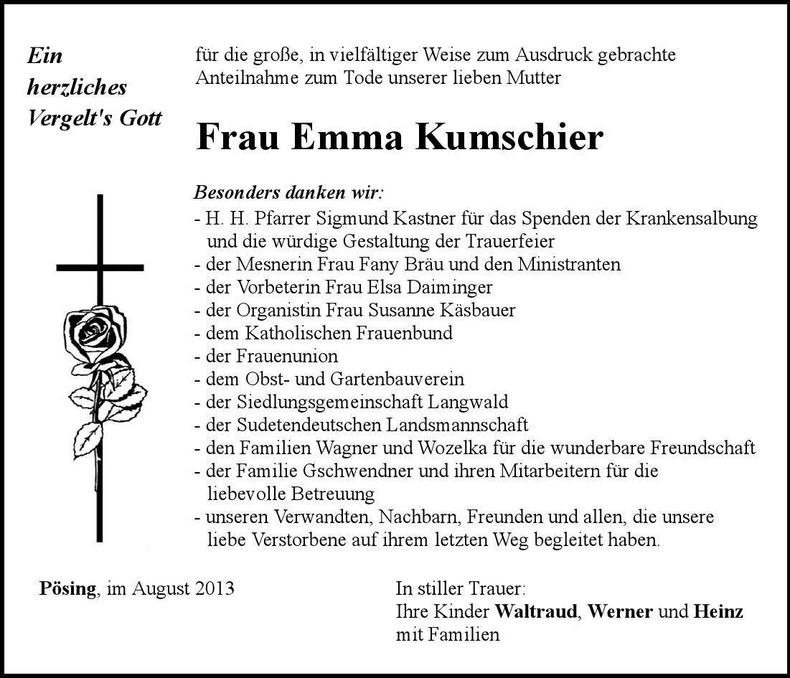 Traueranzeige Emma Kumschier