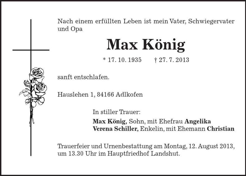 Traueranzeige Max König