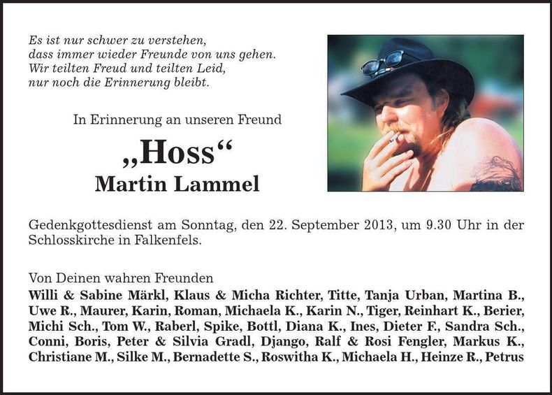 Traueranzeige Martin (Hoss) Lammel