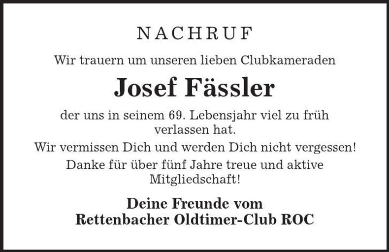Traueranzeige Josef Fässler