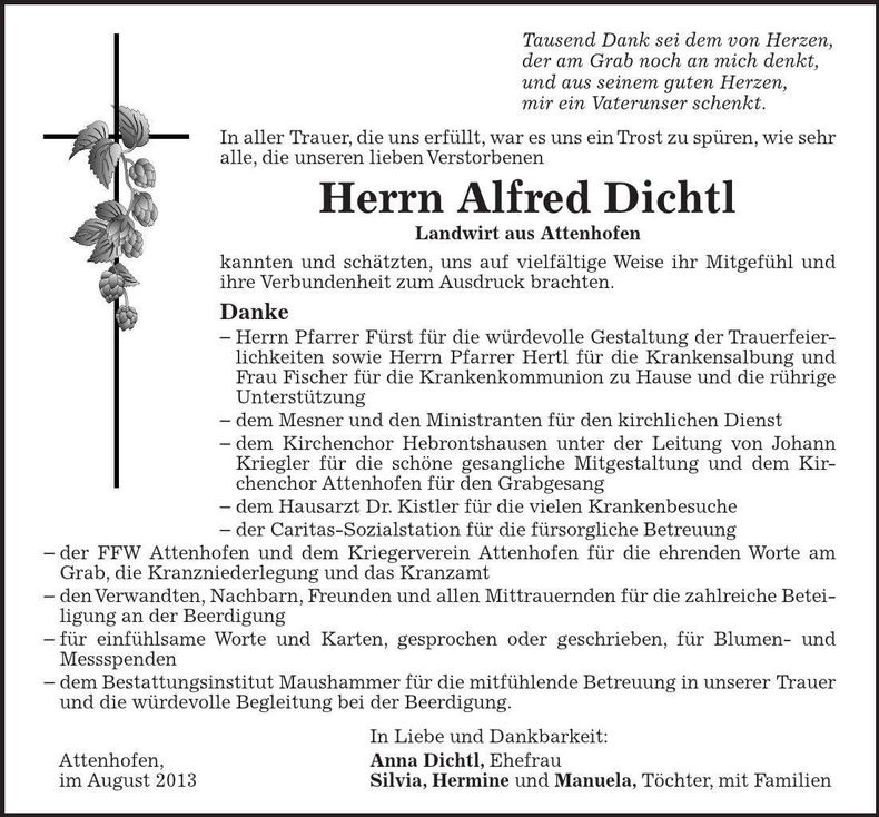 Traueranzeige Alfred Dichtl