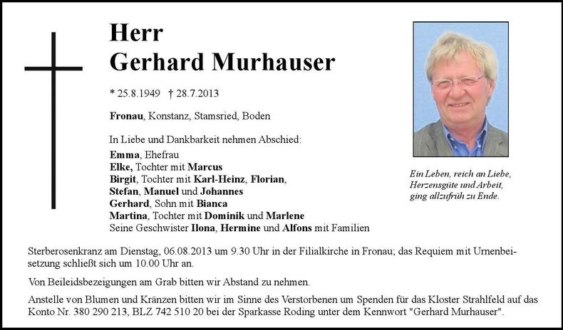 Traueranzeige Gerhard Murhauser
