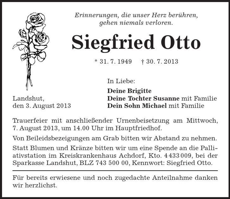 Traueranzeige Siegfried Otto