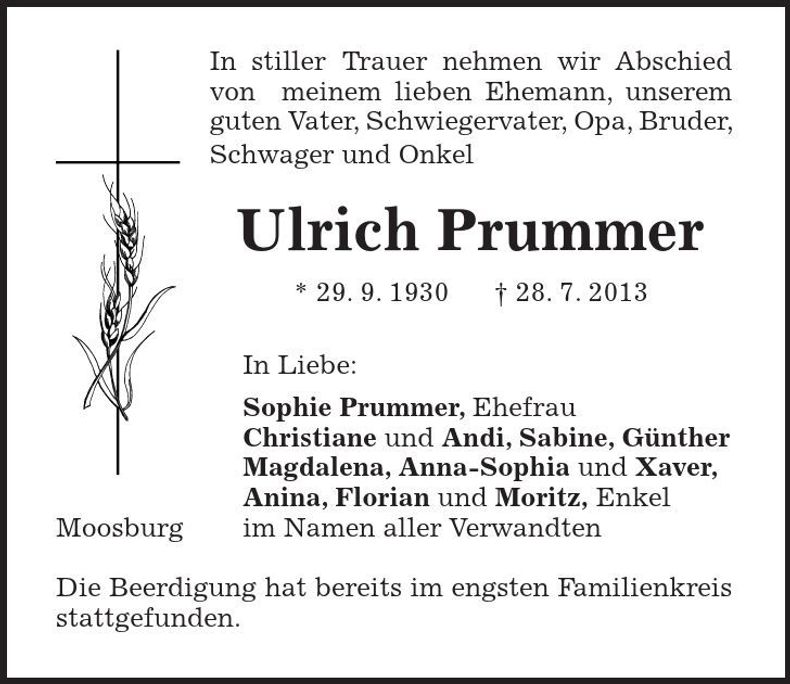 Traueranzeige Ulrich Prummer