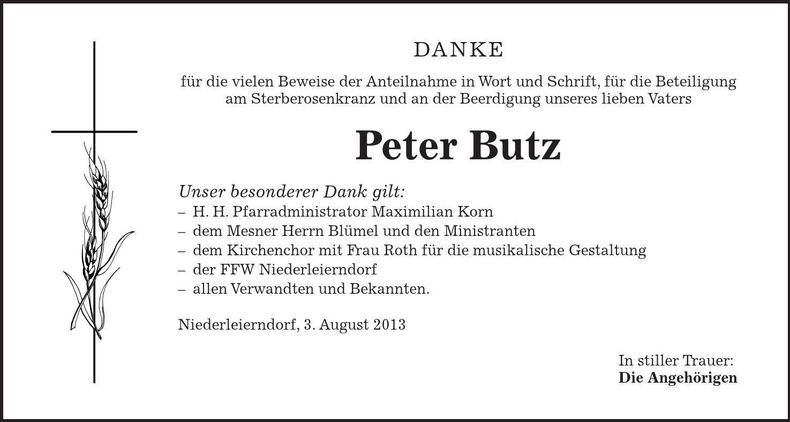 Traueranzeige Peter Butz