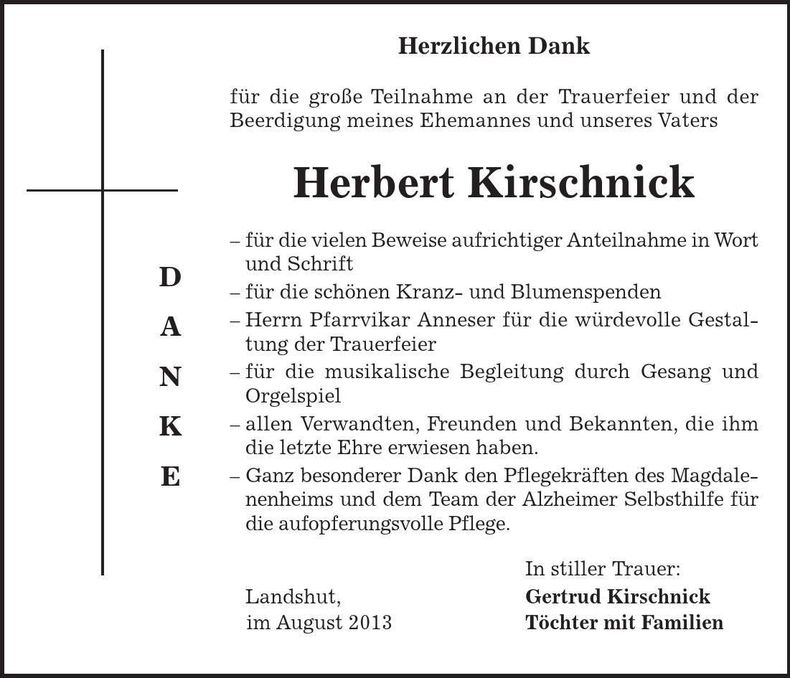 Traueranzeige Herbert Kirschnick