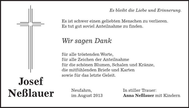 Traueranzeige Josef Neßlauer