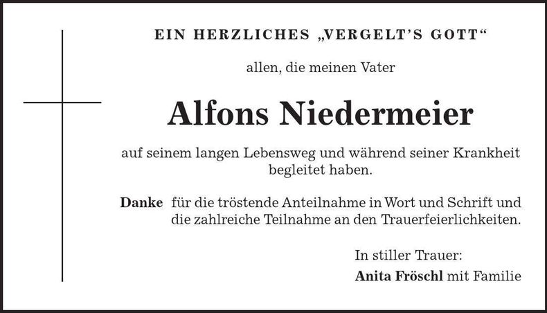 Traueranzeige Alfons Niedermeier