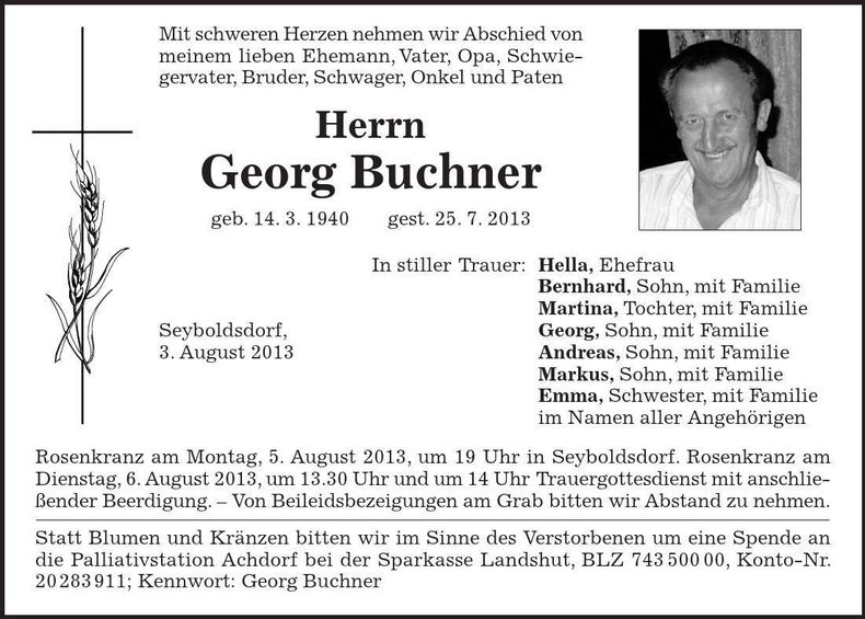 Traueranzeige Georg Buchner