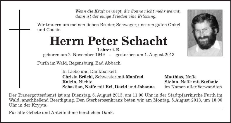 Traueranzeige Peter Schacht