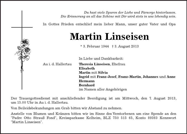 Traueranzeige Martin Linseisen