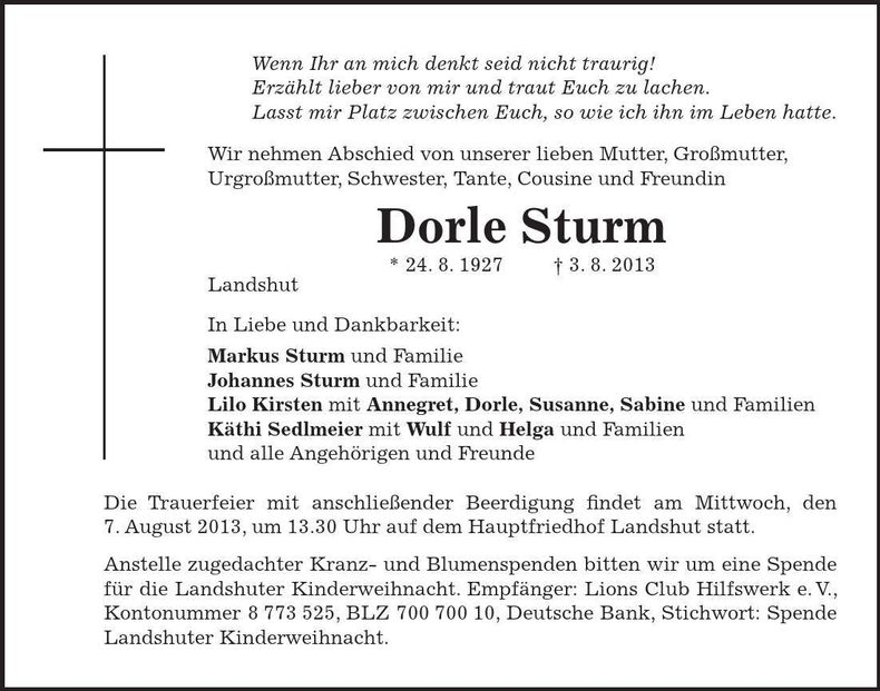 Traueranzeige Dorle Sturm