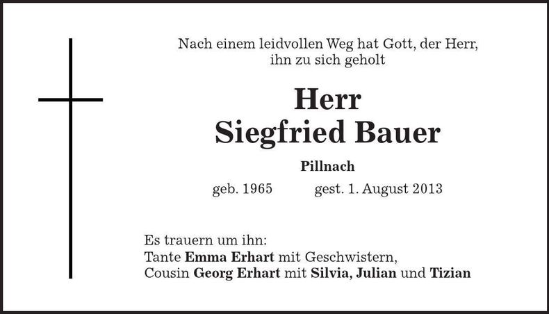 Traueranzeige Siegfried Bauer