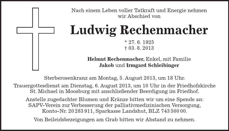 Traueranzeige Ludwig Rechenmacher
