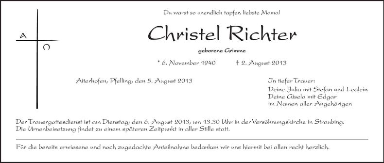 Traueranzeige Christel Richter