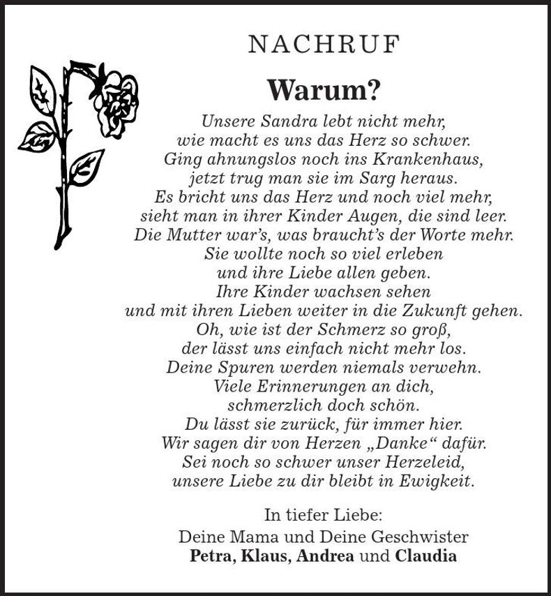 Traueranzeige Sandra Reuschl