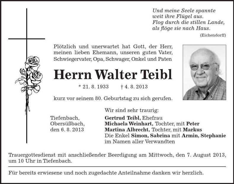 Traueranzeige Walter Teibl