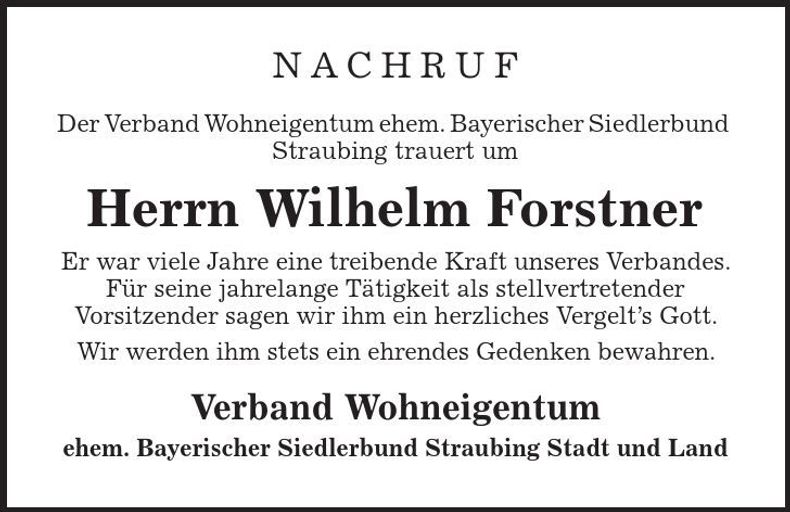 Traueranzeige Wilhelm Forstner