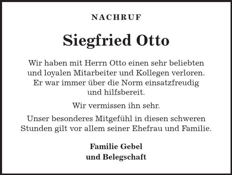 Traueranzeige Siegfried Otto