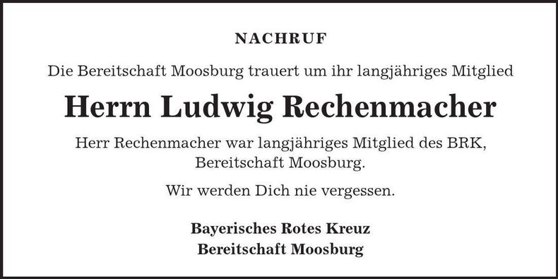 Traueranzeige Ludwig Rechenmacher