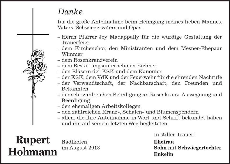 Traueranzeige Rupert Hohmann