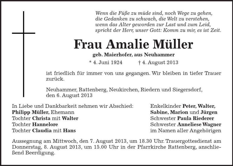 Traueranzeige Amalie Müller