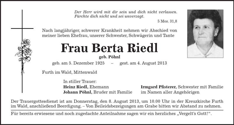 Traueranzeige Berta Riedl