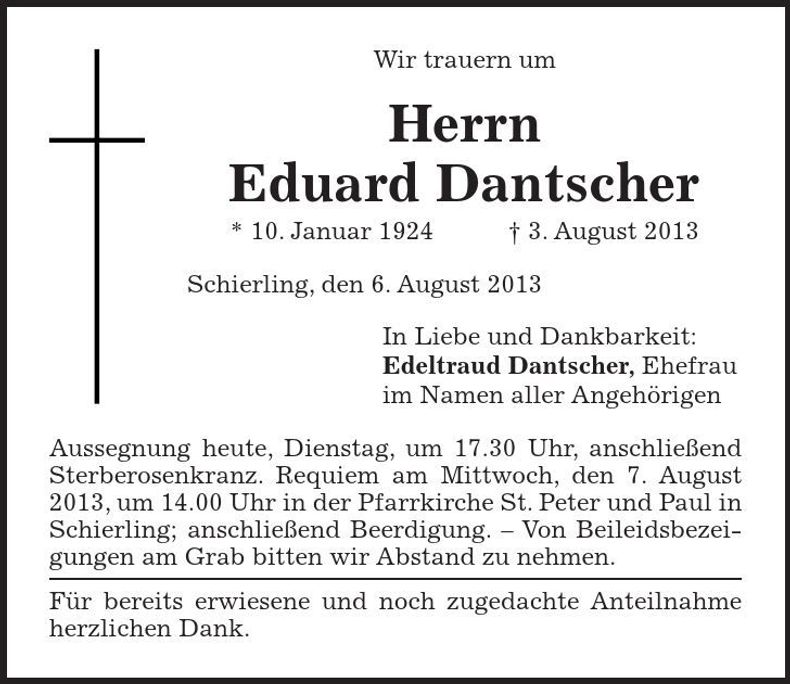 Traueranzeige Eduard Dantscher