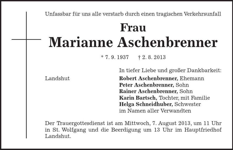 Traueranzeige Marianne Aschenbrenner