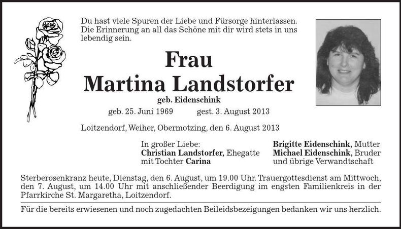 Traueranzeige Martina Landstorfer
