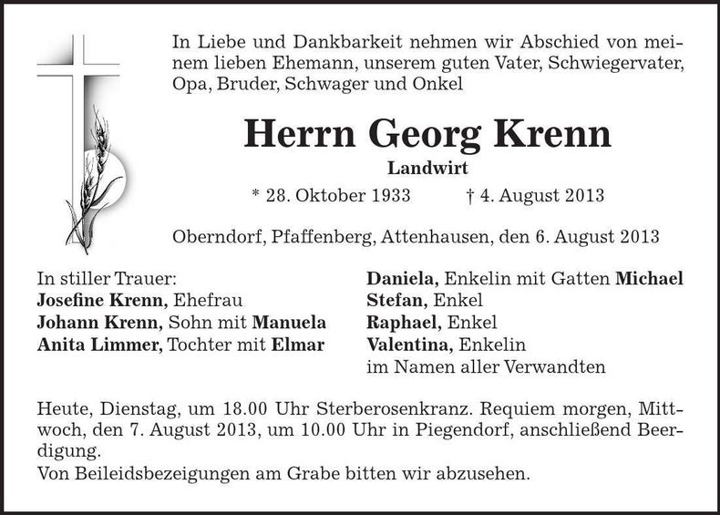 Traueranzeige Georg Krenn