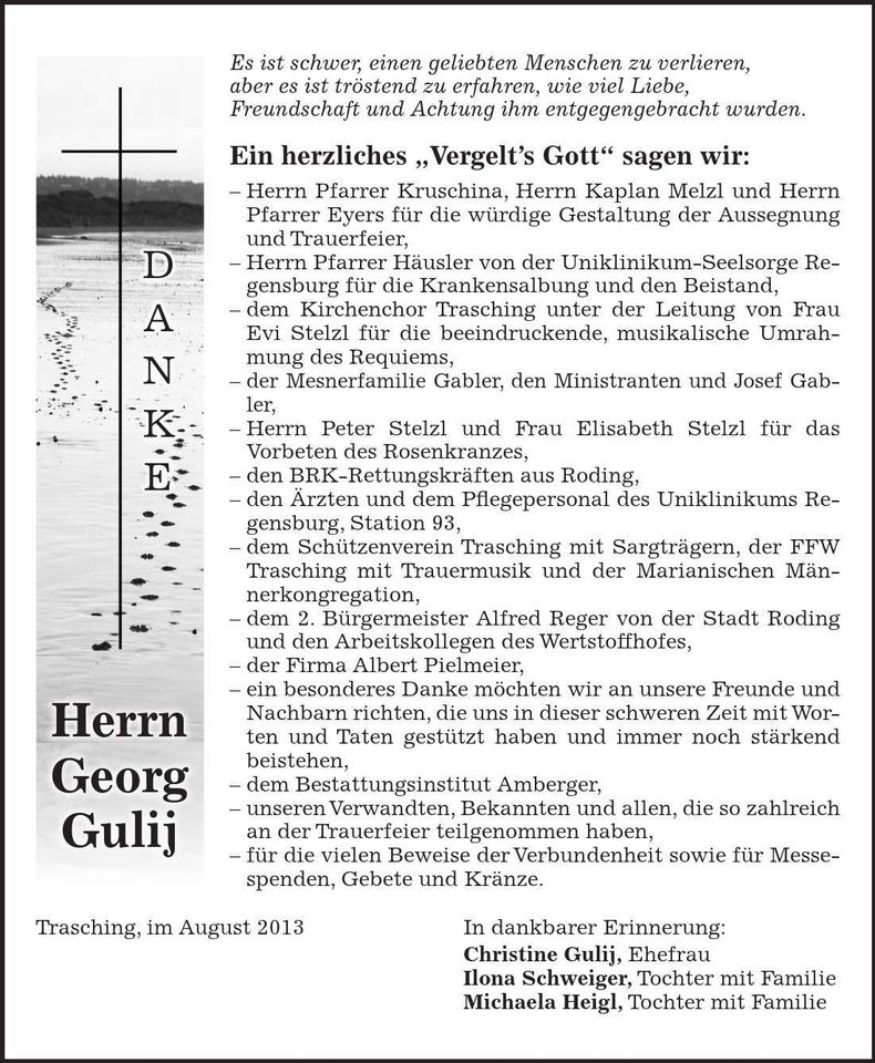 Traueranzeige Georg Gulij