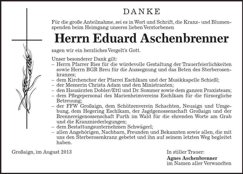 Traueranzeige Eduard Aschenbrenner