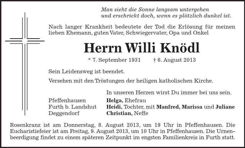Traueranzeige Willi Knödl