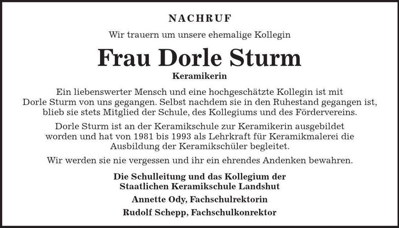 Traueranzeige Dorle Sturm