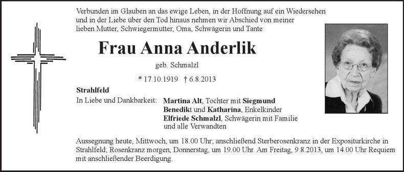Traueranzeige Anna Anderlik