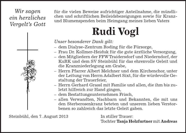 Traueranzeige Rudi Vogl