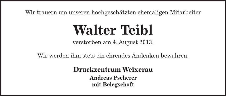 Traueranzeige Walter Teibl