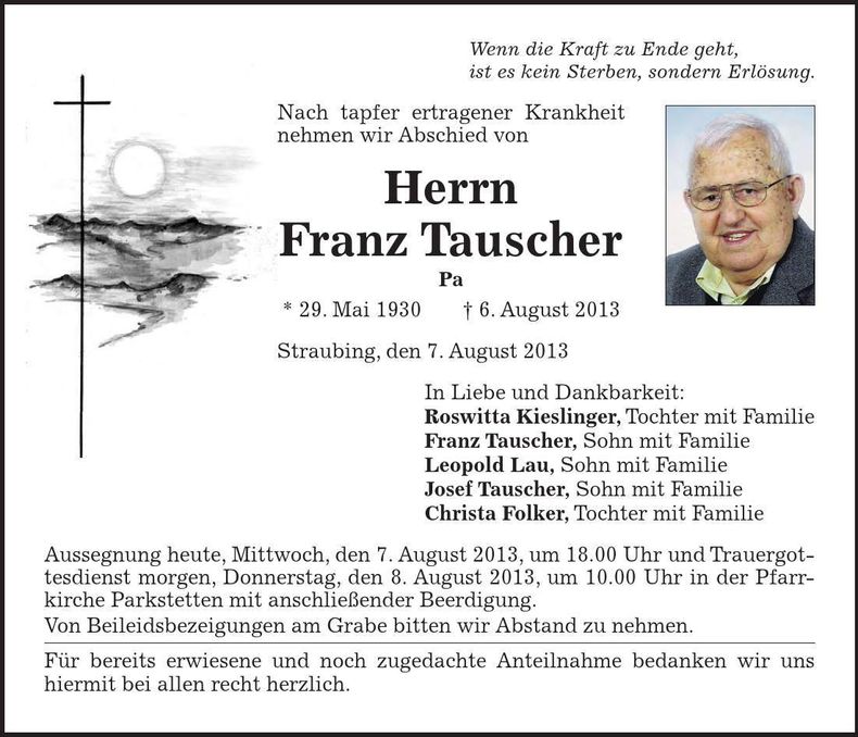 Traueranzeige Franz Tauscher
