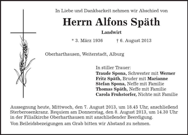 Traueranzeige Alfons Späth