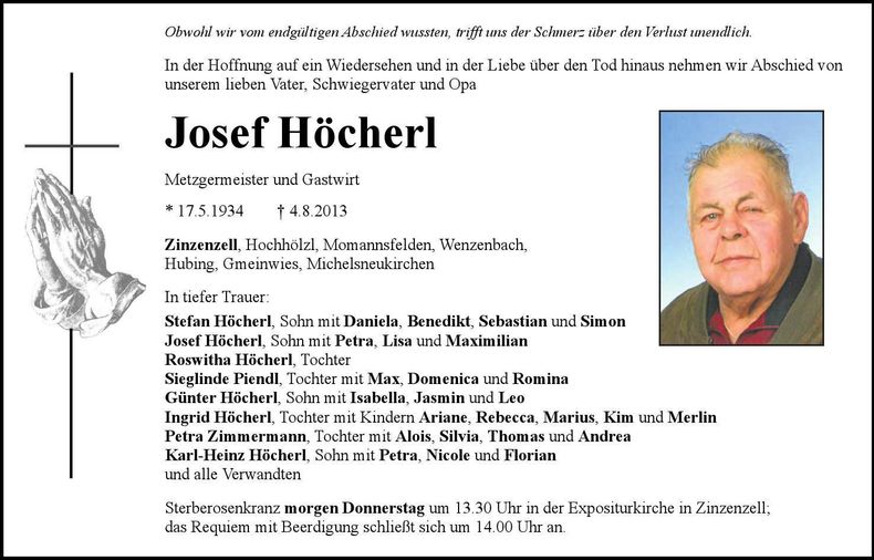 Traueranzeige Josef Höcherl