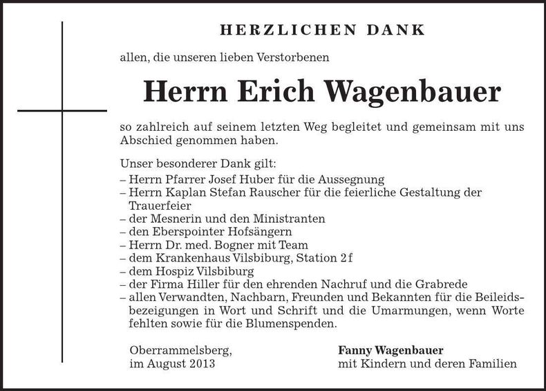 Traueranzeige Erich Wagenbauer