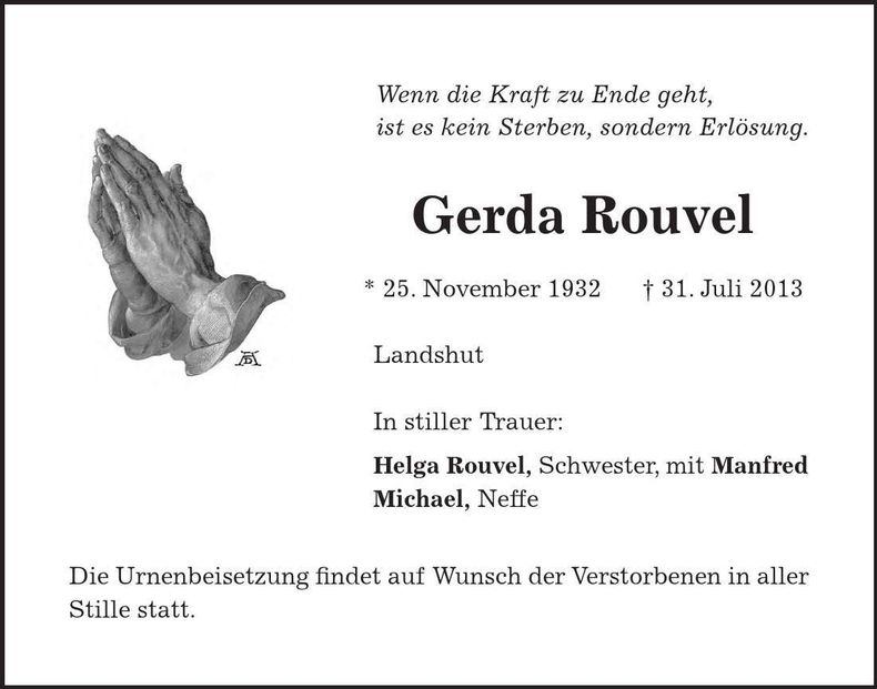Traueranzeige Gerda Rouvel